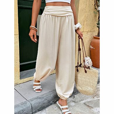 Women's Solid High Waist Boho Harem Pants