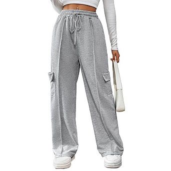 Women's Drawstring Waist Wide Leg Cargo Sweatpants