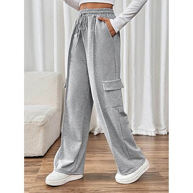 Women's Drawstring Waist Wide Leg Cargo Sweatpants