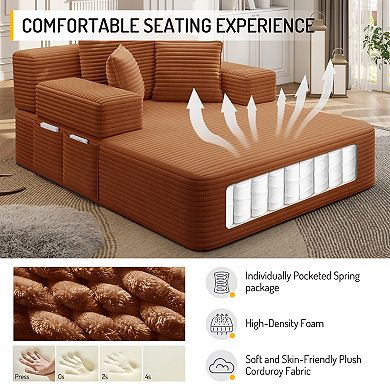 Chaise Lounge with 3 Pillows, Convertible Sofa Bed with Storage Pocket for Small Spaces, Living Room