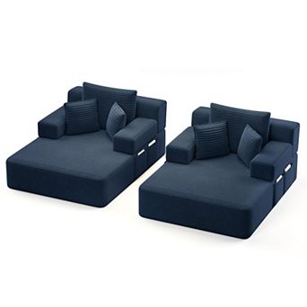 Chaise Lounge with 3 Pillows, Convertible Sofa Bed with Storage Pocket for Small Spaces, Living Room