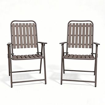 2 pc Folding Chair, No Assembly, 350lb Capacity, Rust-Resistant & Stain-Proof for Balcony/Garden