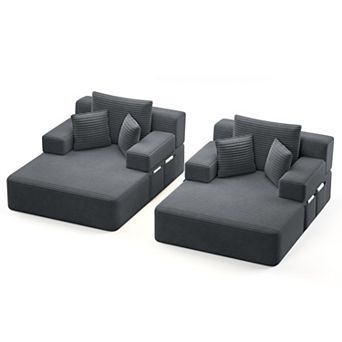 Chaise Lounge with 3 Pillows, Convertible Sofa Bed with Storage Pocket for Small Spaces, Living Room