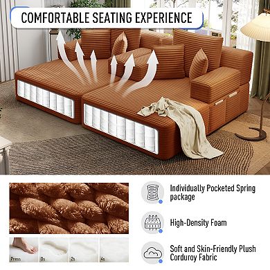 Chaise Lounge with 3 Pillows, Convertible Sofa Bed with Storage Pocket for Small Spaces, Living Room