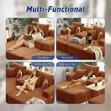 Chaise Lounge with 3 Pillows, Convertible Sofa Bed with Storage Pocket for Small Spaces, Living Room