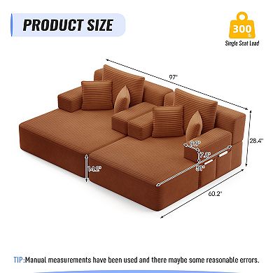 Chaise Lounge with 3 Pillows, Convertible Sofa Bed with Storage Pocket for Small Spaces, Living Room
