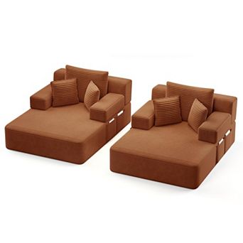 Chaise Lounge with 3 Pillows, Convertible Sofa Bed with Storage Pocket for Small Spaces, Living Room