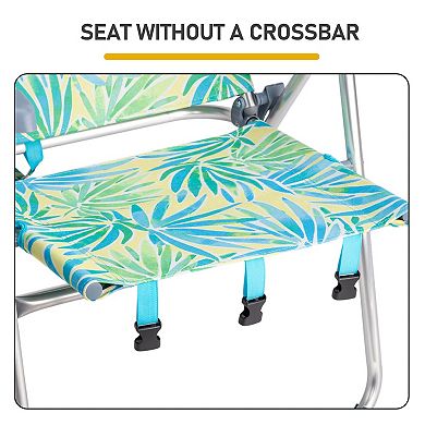 7-Position Adjustable Beach Chair with Headrest, Cup Holder, Side Pocket & Bottom Storage Bag