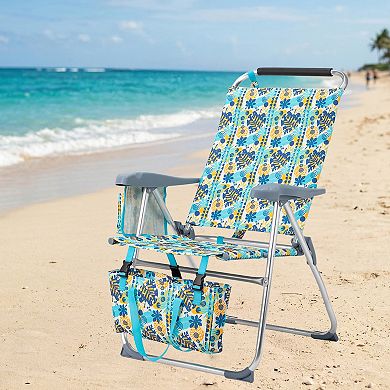 7-Position Adjustable Beach Chair with Headrest, Cup Holder, Side Pocket & Bottom Storage Bag