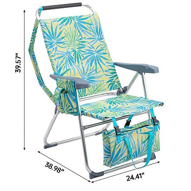 7-Position Adjustable Beach Chair with Headrest, Cup Holder, Side Pocket & Bottom Storage Bag