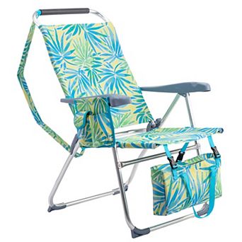 7-Position Adjustable Beach Chair with Headrest, Cup Holder, Side Pocket & Bottom Storage Bag