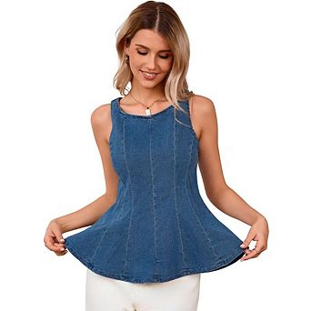 Women's Strapless Denim Ruffle Top Camisole Peplum Jean Tops Corset Vests