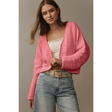 Women's Cropped Open Front Knit Cardigan Long Sleeve Casual Drop Shoulder Sweater Coats