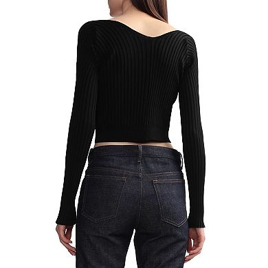 Women's Lightweight Ribbed Knit Cardigan V Neck Open Front Cropped Sweater