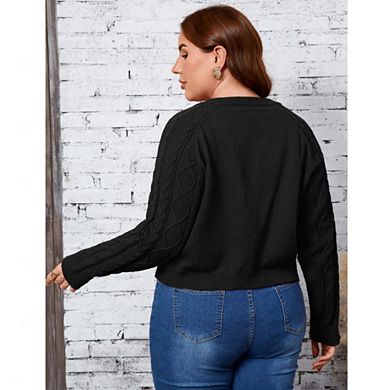 Women's Plus Size Cable Knit Cardigan Button Down Long Sleeve Sweater