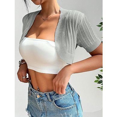 Women's Casual Short Sleeve Cropped Knit Shrug Cardigan