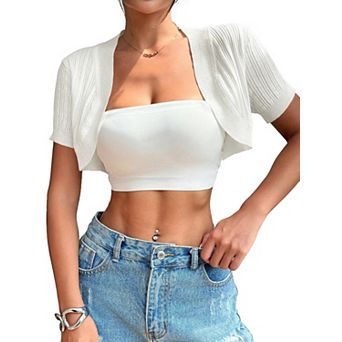 Women's Casual Short Sleeve Cropped Knit Shrug Cardigan