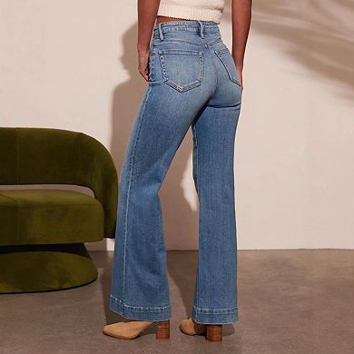 Women's Jeans Straight Leg High Waisted Denim Pants with Pockets