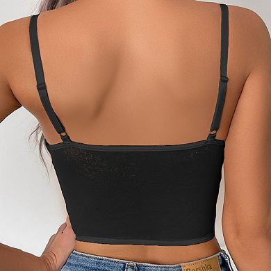 Women's Lace Deep V Neck Cami Short Top Adjustable Spaghetti Strap