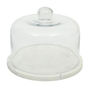 Gibson Elite 2 pc 11inch Ridgehaven Marble and Wood Cake Stand Serving Platter with Glass Lid
