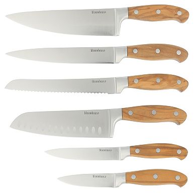 Bloomhouse 7 Piece German Steel Knife Block Set with Forged Wood Handle