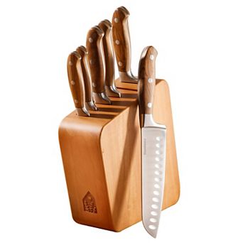 Bloomhouse 7 pc German Steel Knife Block Set with Forged Wood Handle