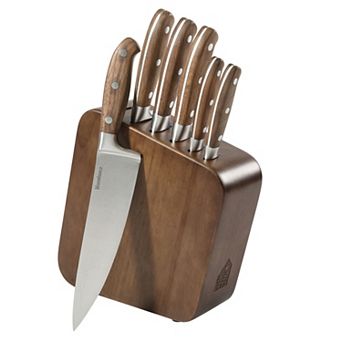 Bloomhouse 7 pc German Steel Knife Block Set with Forged Wood Handle