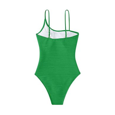 Womens One Piece Bikini Swimsuit Spaghetti Strap Textured Tummy Control Summer Vacation Swimwear
