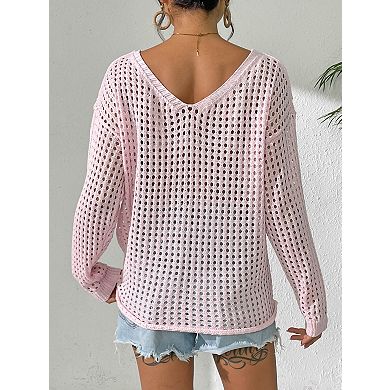 Women's Bow Pattern Hollow Out Pullover Mesh Cover Up Top