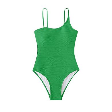 Womens One Piece Bikini Swimsuit Spaghetti Strap Textured Tummy Control Beach Vacation Swimwear