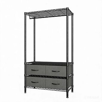 Heavy-Duty Wire Garment Rack, Metal Freestanding Clothing Rack with 4 Storage Drawers, Hanging Rod