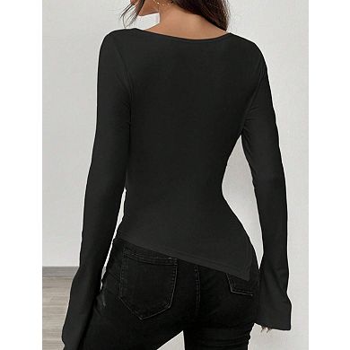 Women's Cowl Neck Long Sleeve Ruched Shirt Top
