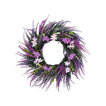 20 Inch Artificial Lavender Wreath, PVC & PE Floral Front Door Decor with Hanging Loop, UV Resistant
