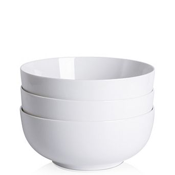 Set of 3 64oz White Porcelain Mixing & Serving Bowls, Microwave Dishwasher Safe