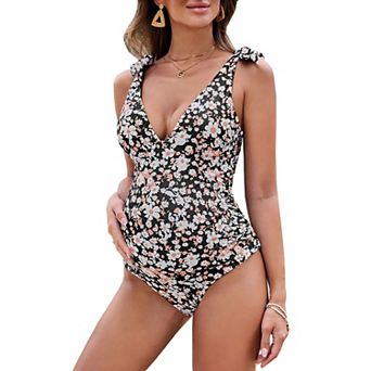 One Piece Maternity Swimsuit Bathing Suit V Neck Floral Print Pregnancy Swimwear