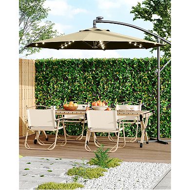 Solar LED Offset Patio Umbrella, 10Ft Cantilever Umbrella Easy Tilt for Garden Deck