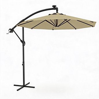 Solar LED Offset Patio Umbrella, 10Ft Cantilever Umbrella Easy Tilt for Garden Deck