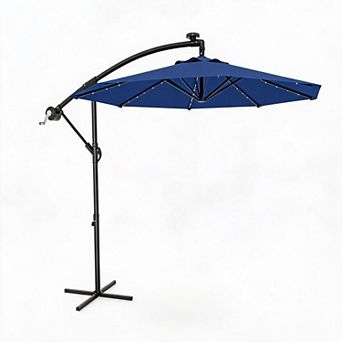 Solar LED Offset Patio Umbrella, 10Ft Cantilever Umbrella Easy Tilt for Garden Deck