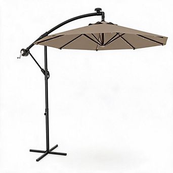 Solar LED Offset Patio Umbrella, 10Ft Cantilever Umbrella Easy Tilt for Garden Deck