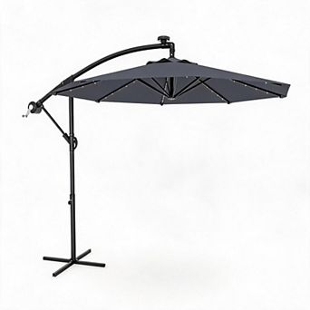 Solar LED Offset Patio Umbrella, 10Ft Cantilever Umbrella Easy Tilt for Garden Deck