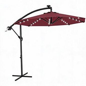 Solar LED Offset Patio Umbrella, 10Ft Cantilever Umbrella Easy Tilt for Garden Deck