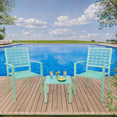 3-Piece Outdoor Metal Bistro Set, Stackable Chairs & Square Table for Patio Balcony
