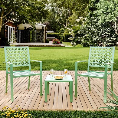 3-Piece Outdoor Metal Bistro Set, Stackable Chairs & Square Table for Patio Balcony