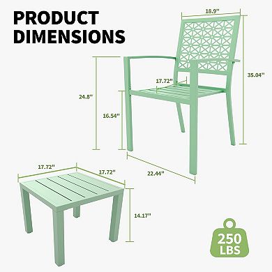 3-Piece Outdoor Metal Bistro Set, Stackable Chairs & Square Table for Patio Balcony