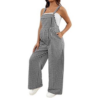 Women's Maternity Plaid Pattern Sleeveless Loose Overall Long Pants