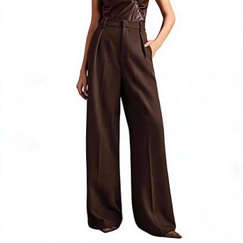 Women's Wide Leg Business Trousers with Side Pockets