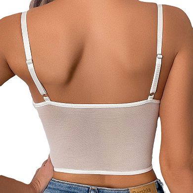Women's Lace Deep V Neck Adjustable Spaghetti Strap Cami Short Top