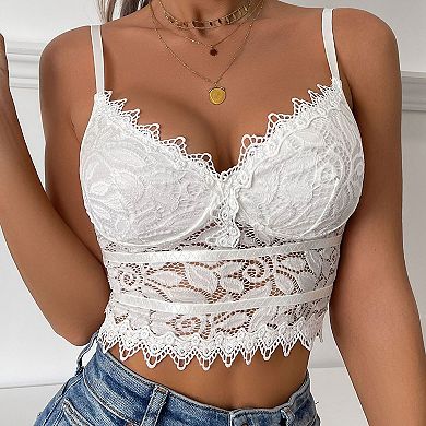 Women's Lace Deep V Neck Adjustable Spaghetti Strap Cami Short Top