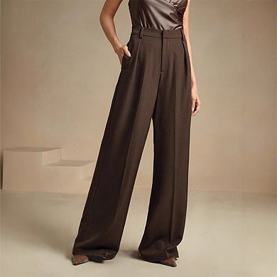 Women's Business Trousers with Side Pockets Loose Wide Leg Pant