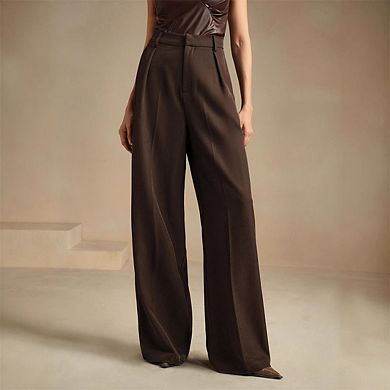 Women's Business Trousers with Side Pockets Loose Wide Leg Pant